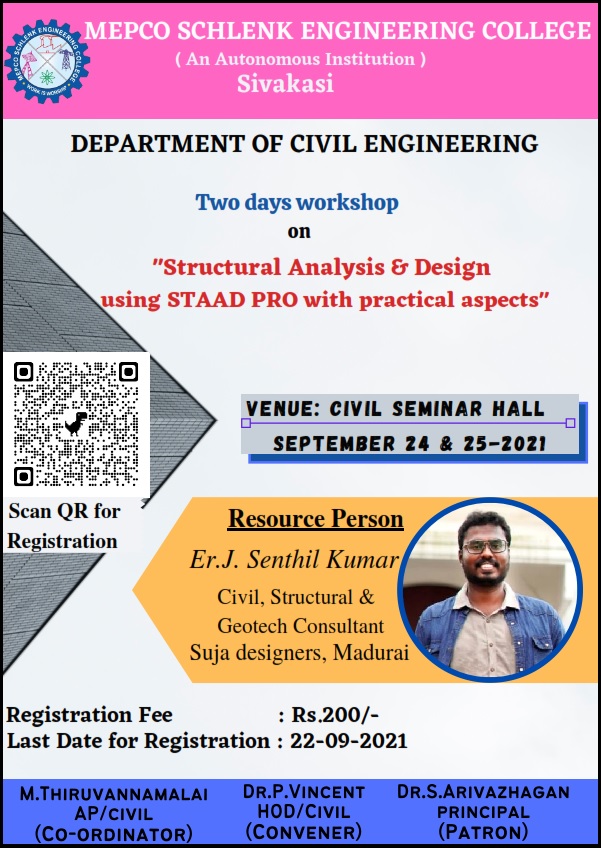 2 Days Workshop on Structural Analysis and Design using Staad Pro with Practical Aspects 2021